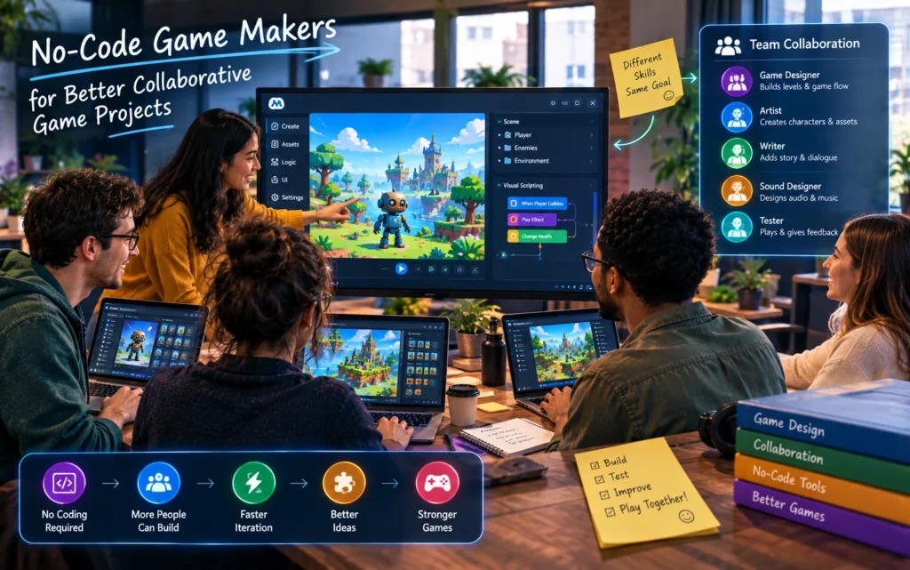 No-Code Game Makers for Better Collaborative Game Projects